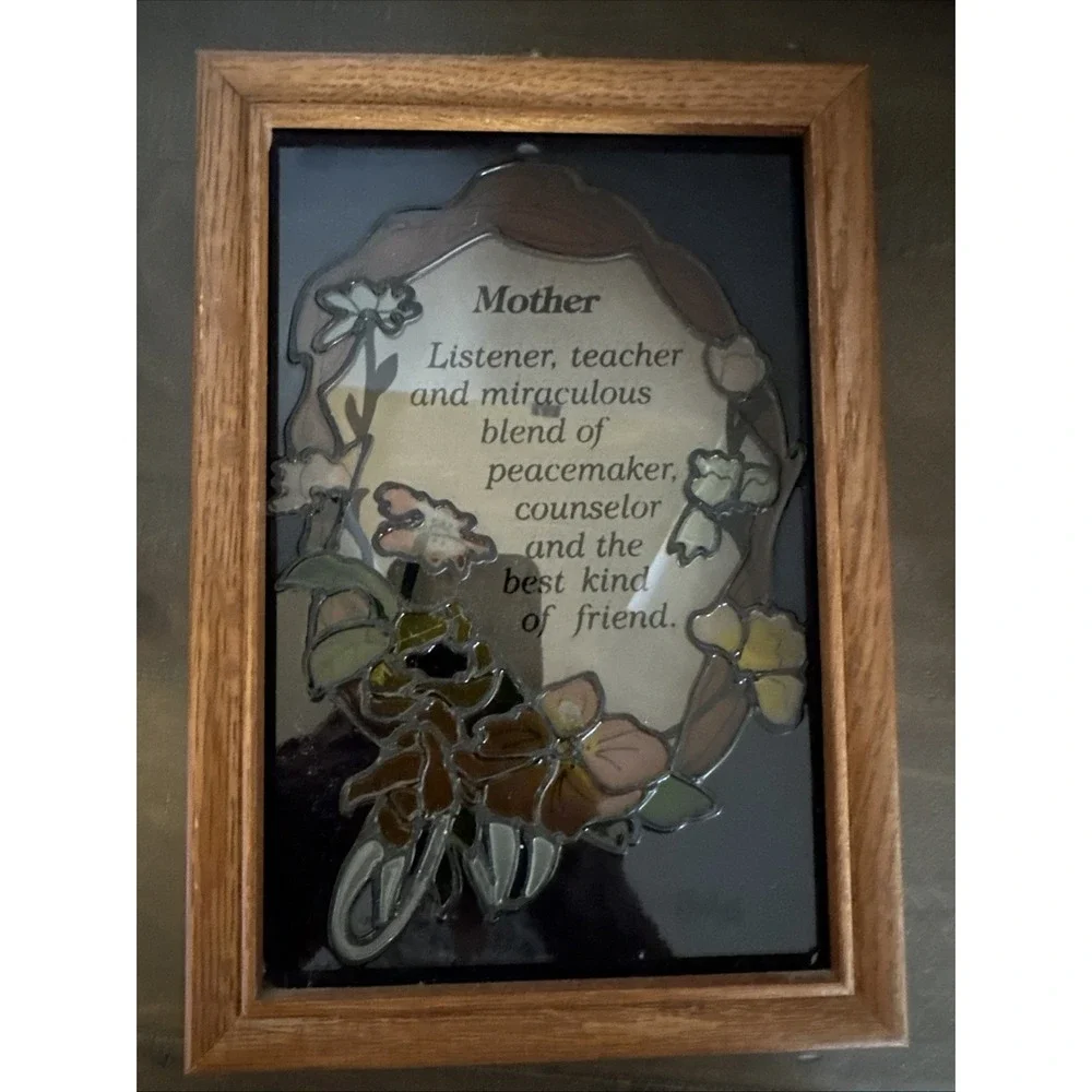 Vintage Mother‎ Poem Mirrored Stained Glass Style in Wood Frame 10